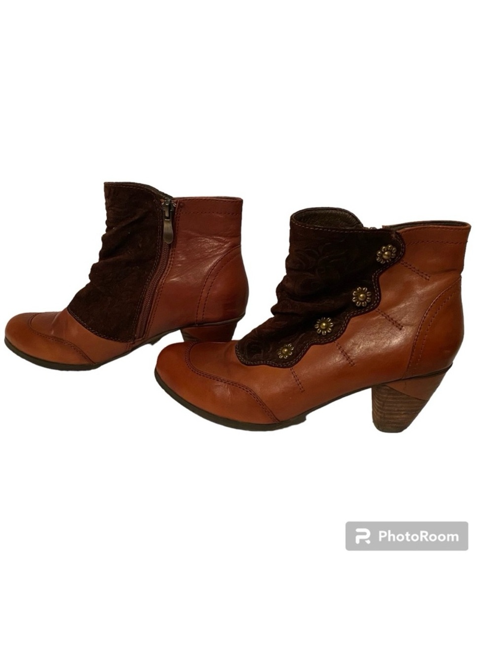 L’ARTISTE SHOES ANKLE BOOTS BOOTIES BROWN LEATHER SUEDE ZIP SIDE SIZE 38 7.5